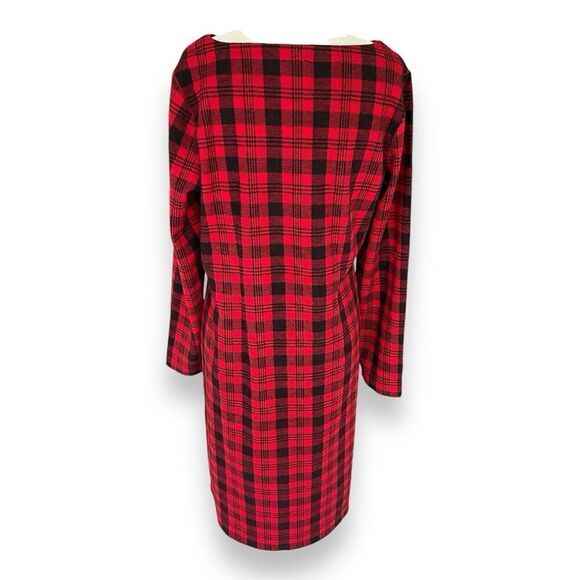 Talbots Tartan Plaid Sheath Dress Red Black Holidays Christmas Size medium - Picture 4 of 13